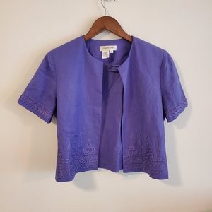 Coldwater Creek linen blend embroidered boxy jacket indigo size petite 10